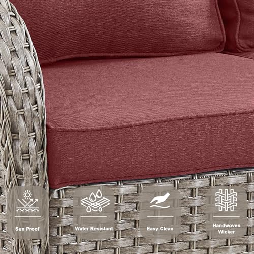 Outdoor Wicker Swivel Rocker Chairs Set of 2 with Rattan Side Table, Brown/Blue B592