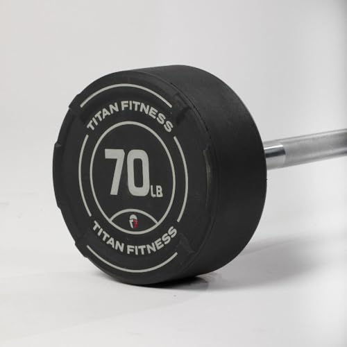 Titan Fitness Rubber Curl Fixed Barbells, Pre-Loaded Weight Bar Y406
