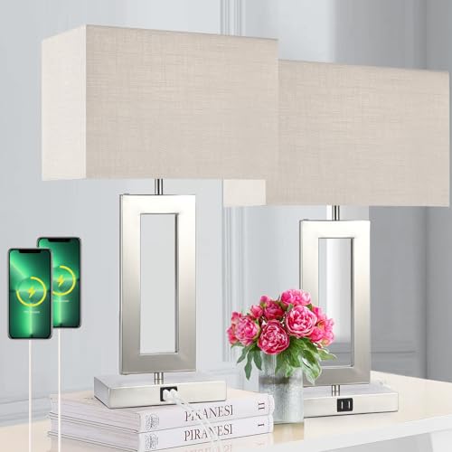 22" Touch Control Table Lamps with USB Ports, Dimmable, Gold & White V1178