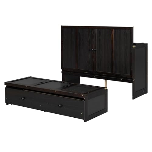 Queen Size Murphy Bed with Drawers and Charging Station, Espresso O1227