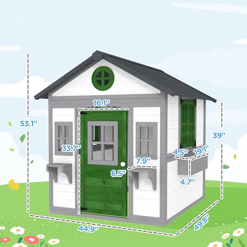 Outsunny Wooden Kids Playhouse with Doors and Windows for Toddlers 3-8 Years, Beige Q471