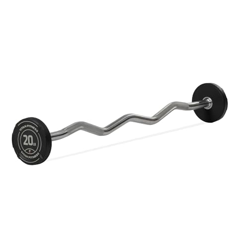 Titan Fitness Rubber Curl Fixed Barbells, Pre-Loaded Weight Bar Y406