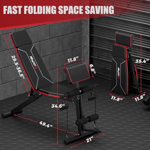GIKPAL Adjustable Weight Bench for Home Gym, Incline Decline Foldable Y12212
