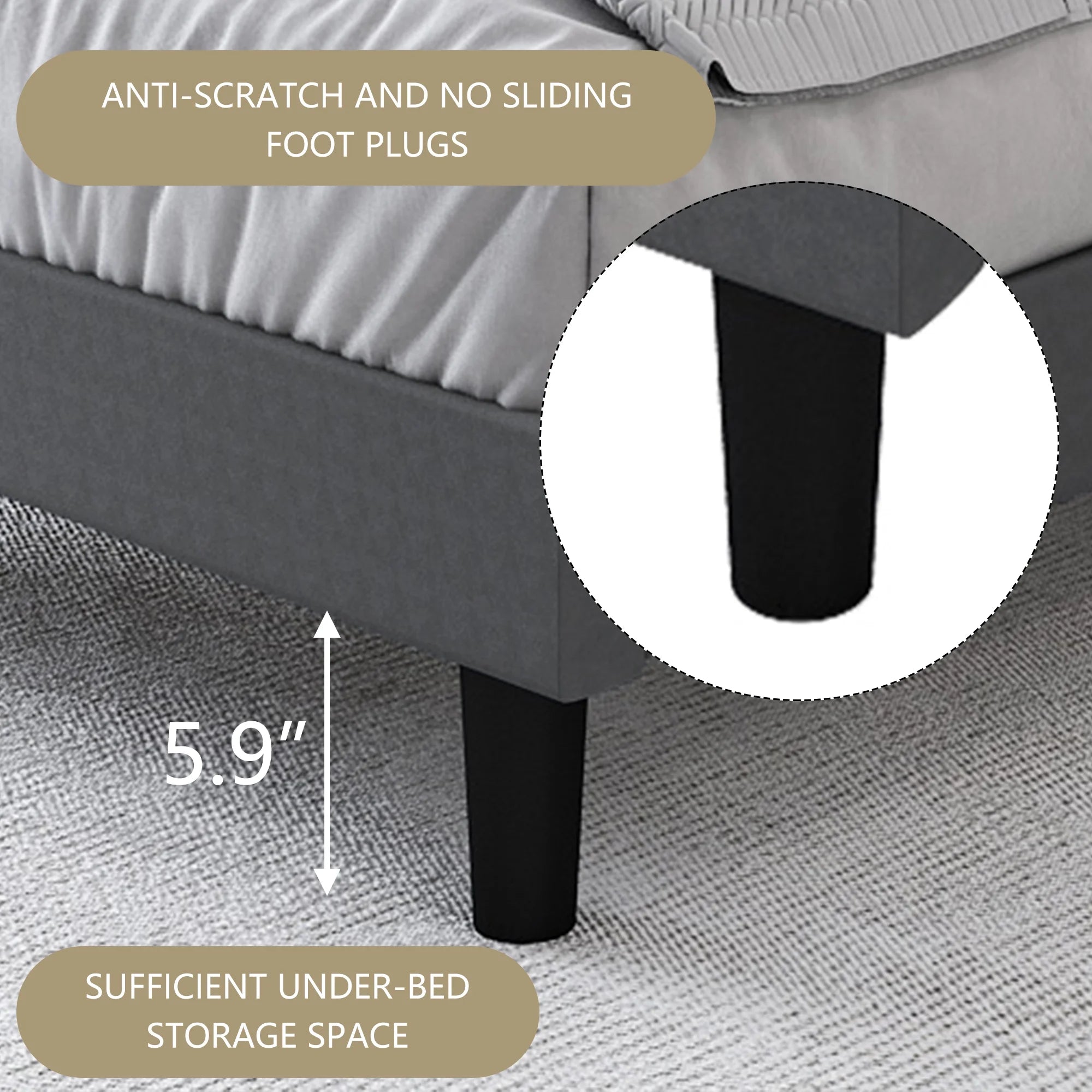 SYNGAR Twin Bed Frame, Fabric Upholstered Platform Bed with Adjustable Headboard, Grey P101127