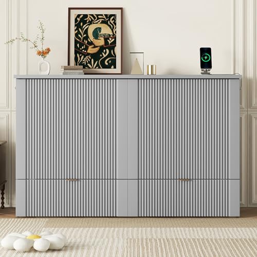Harper & Bright Designs Queen Murphy Bed Cabinet with USB Charging Station, White D9669