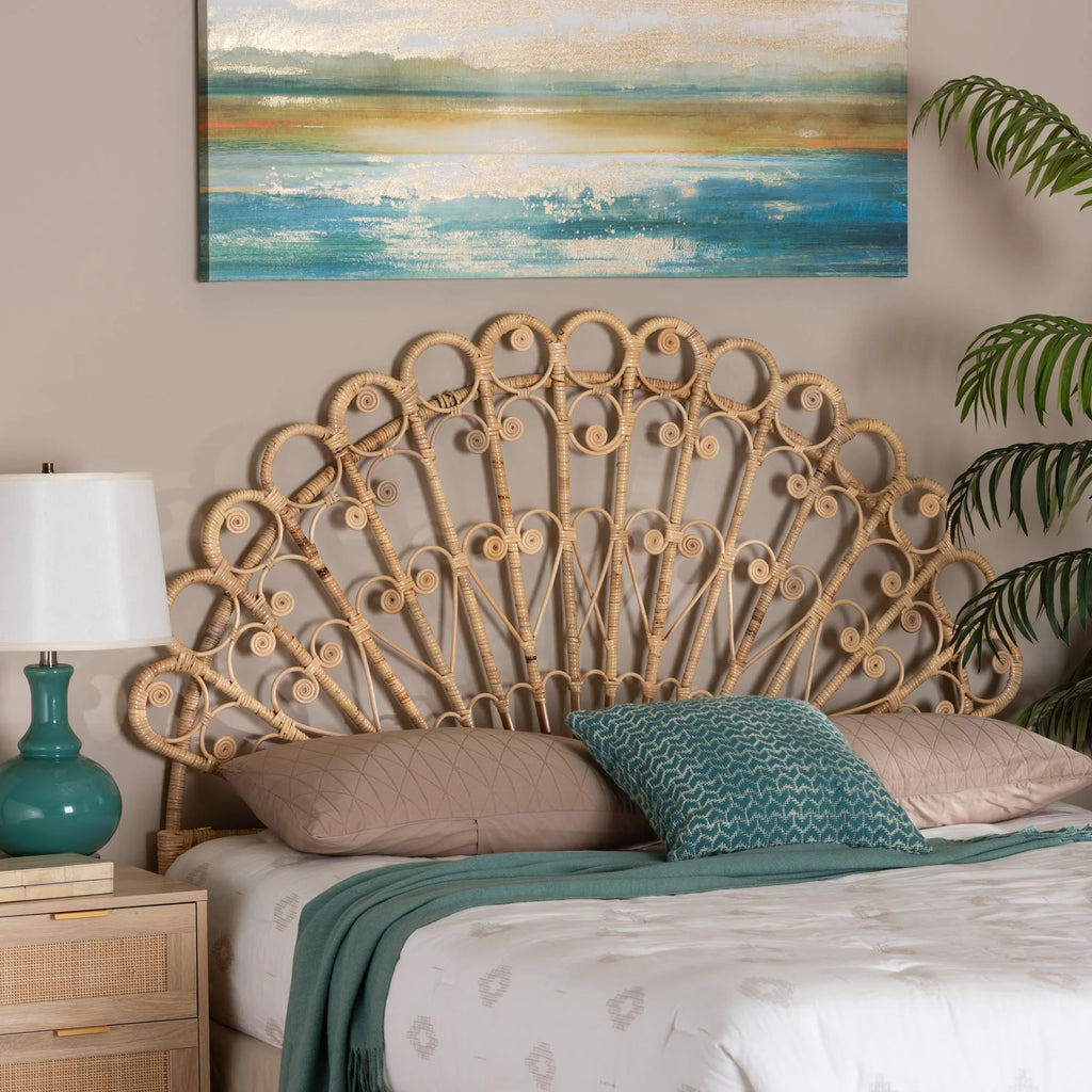 bali & pari Rasima Modern Bohemian Natural Brown Rattan Queen Size Standalone Headboard