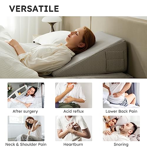 Wedge Pillow for Sleeping, 8 inch, Cooling Memory Foam Top, White/Grey T57174