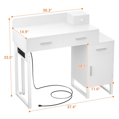 Black Vanity Desk with 4 Drawers and Charging Station O896