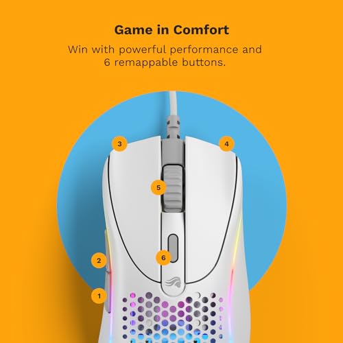 Glorious Model D Wired Gaming Mouse - 68g Honeycomb RGB Ergonomic, Matte White M160012