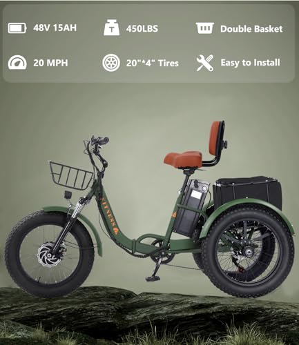 Electric Tricycle for Adults, 750W, Folding Fat Tire, 48V Removable Battery O76597