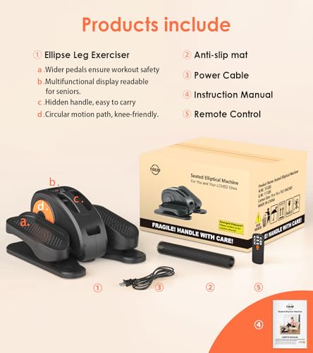 Under Desk Elliptical Machine, Portable Seated Pedal Exerciser with Remote Control O444206