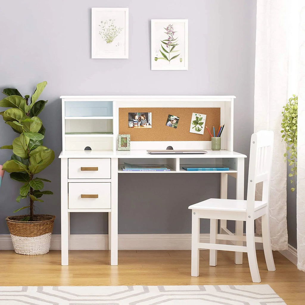 Taiga Desk, Hutch and Chair - White Student Study Workstation S11648