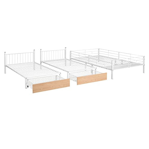 Heavy Duty Triple Bunk Bed for Kids, Twin Over Twin with Guardrails and Ladder, Black K153790