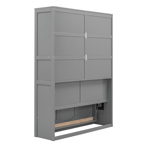 Queen Size Murphy Bed Wall Bed with Sofa Foldable Hideaway Cabinet Bed Frame White V23200