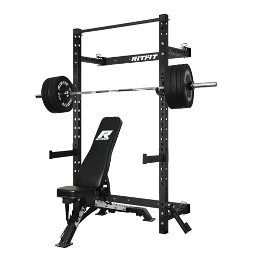 RitFit Multi-Functional Folding Squat Rack for Home Gym, Wall Mounted with Attachments V171188