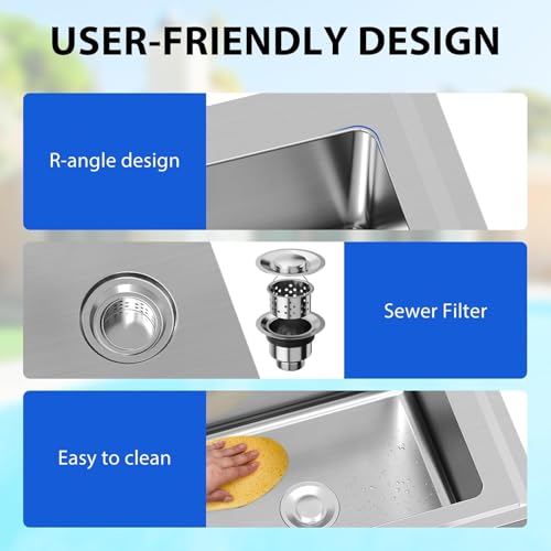 Stainless Steel Utility Sink with Faucet, Freestanding Single Bowl Y312305