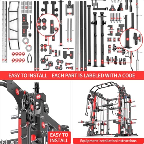 Power Cage Smith Machine Power Rack with Cable Crossover for Home Gym X175525