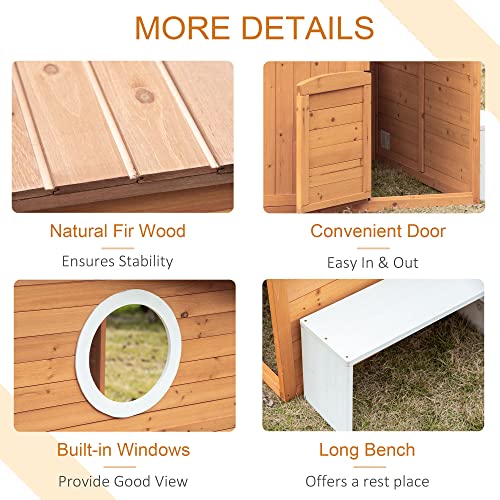 Outsunny Wooden Playhouse for Kids Outdoor with Working Door and Windows I499670