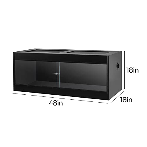 OIIBO Reptile Original Wood Enclosure Large Wide Terrarium with Double Hinge Sliding Doors Black 48"x24"x24" W3082