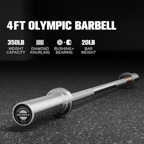 RITFIT Olympic Barbell 4ft/6ft 2 Inch Weight Bar for Strength Training, 500lbs Capacity F369