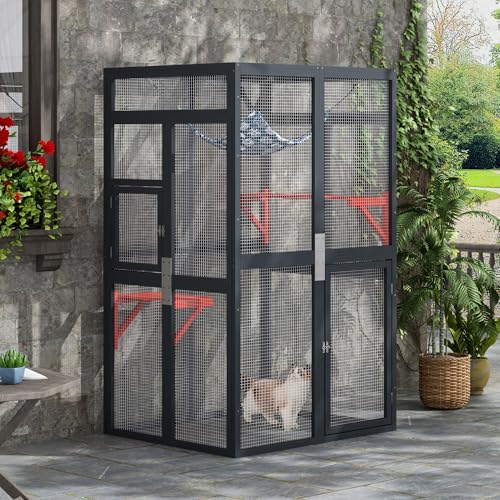 COZIWOW Catio Outdoor Cat Enclosure with Window Access, Wooden Kitty Cage, White T1021