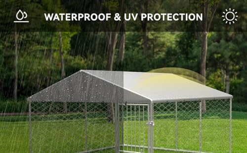 Large Outdoor Dog Kennel Heavy Duty Galvanized Steel with Waterproof Cover V616855