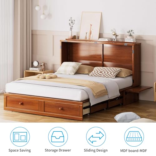Mjkone Queen Murphy Bed Cabinet with Tri-Folding Mattress, White E6299