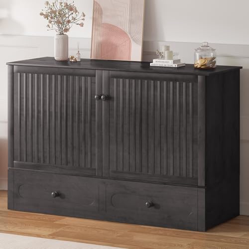 BALUS Murphy Cabinet Bed Queen with USB Charging Station, Tri-Fold Mattress, Dark Grey V81631