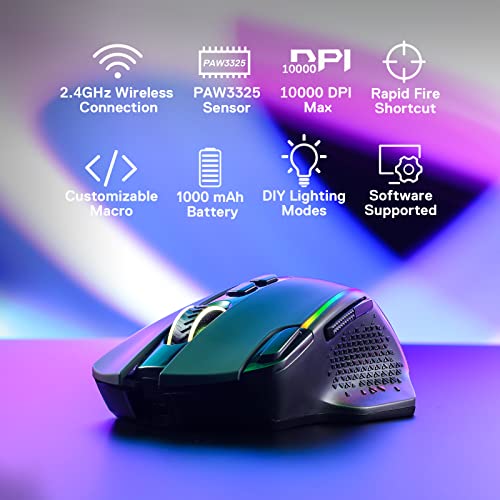 Redragon M810 Pro Wireless Gaming Mouse, 10000 DPI, RGB Backlit K36063