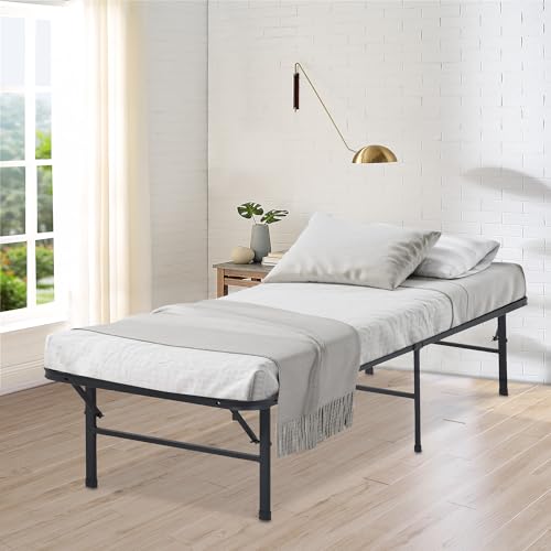Twin Size Folding Metal Platform Bed Frame with Steel Slats, Black O91638