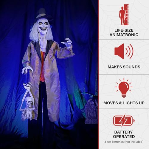 Haunted Hill Farm 5.25-ft Standing Gravekeeper Animatronic with Red LED Eyes and Sound Effects X9371