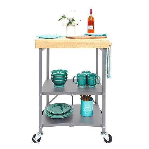 Origami Folding Kitchen Cart on Wheels, 3-Tier Rolling Cart Z2164