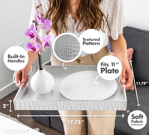 White Marble Faux Leather Decorative Tray with Handles D972626