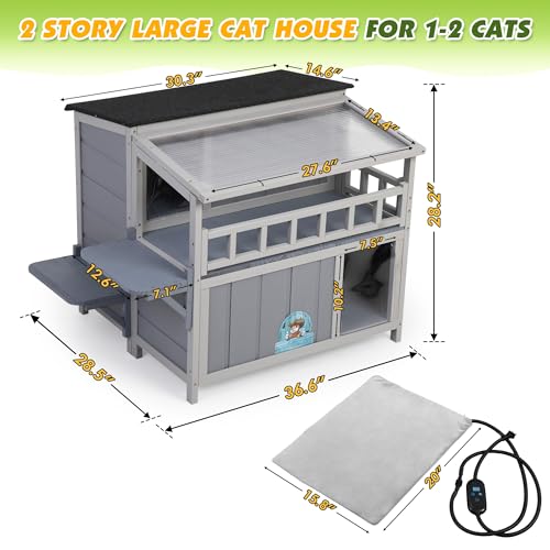 Warm Wood Cat Shelter with Sunlight Roof for Outdoor Use J791