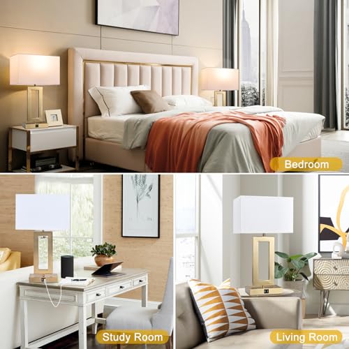 22" Touch Control Table Lamps with USB Ports, Dimmable, Gold & White V1178