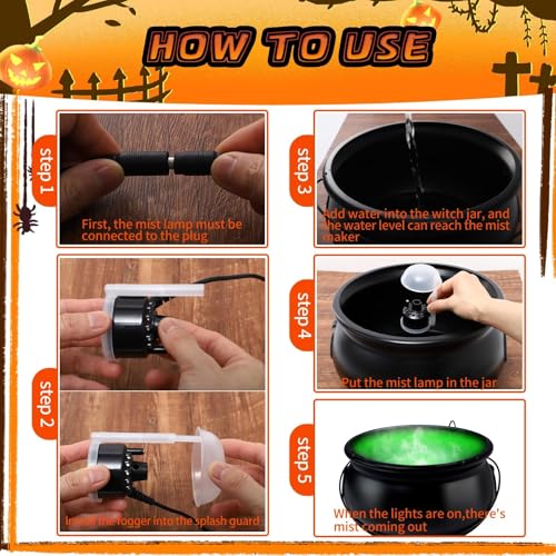 Halloween Decorations 12" Witch Cauldron with Mist Maker and LED Lights J747