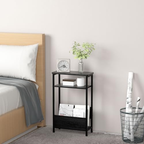 7.1" Narrow 3-Tier Side Table with Magazine Holder, Faux White Marble R580691
