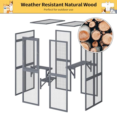 COZIWOW Catio Outdoor Cat Enclosure with Window Access, Wooden Kitty Cage, White T1021