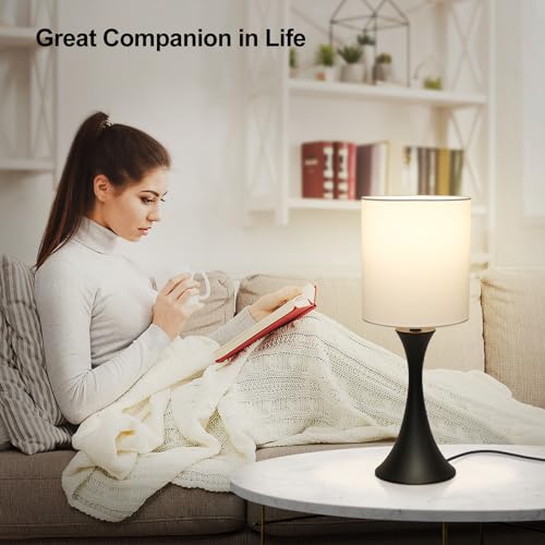 Dimmable Bedside Lamp with Touch Control, Beige Shade, LED Bulb Included S148