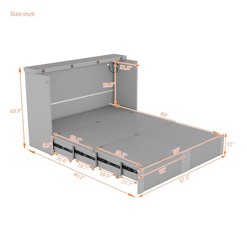 Harper & Bright Designs Queen Murphy Bed Cabinet with USB Charging Station, White D9669