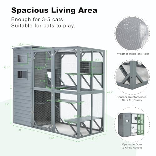 Mdeam Large Catio Outdoor Cat Enclosure with Weatherproof Roof, Grey Green W3403