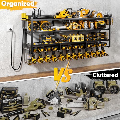 Large Power Tool Organizer Wall Mount with Charging Station, 4-Tier Heavy Duty Cordless Drill Holder G184910