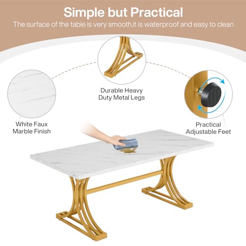 Tribesigns 63-Inch Rectangular Dining Table for 4 to 6, Grey Top with Metal Legs H560