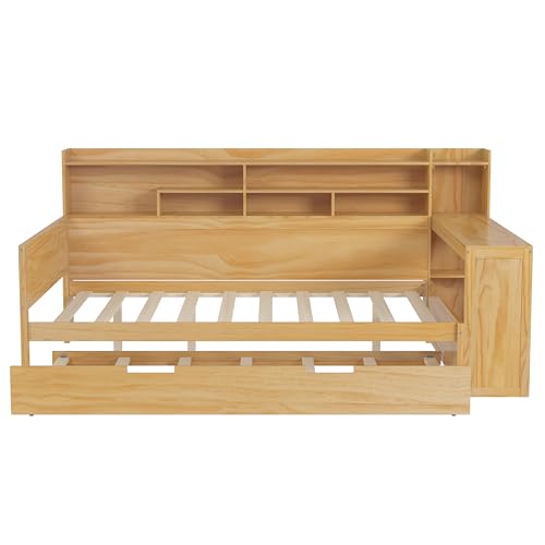 Bellemave Twin Corner Bed Frame with Storage Shelves and Desk, Gray L74206