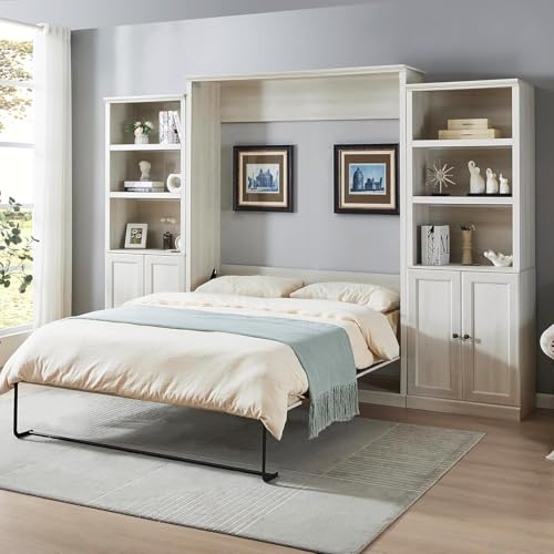 MERITLINE Queen Murphy Bed with Storage Bookcase and Charging Station E996