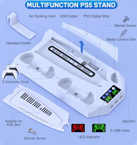 PS5 Slim/Pro Cooling Station with Controller Charger, White M8682