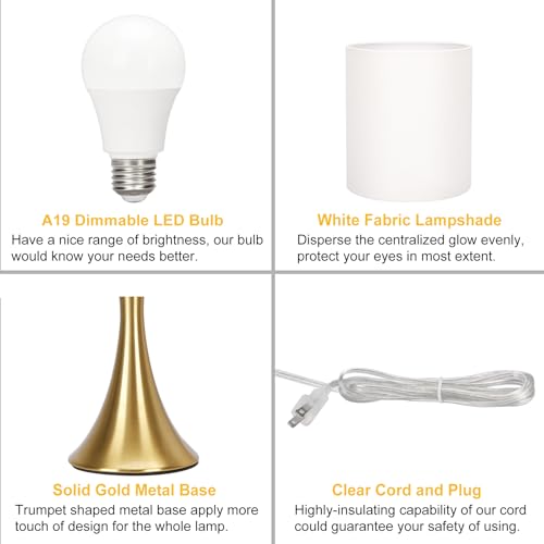 Dimmable Bedside Lamp with Touch Control, Beige Shade, LED Bulb Included S148