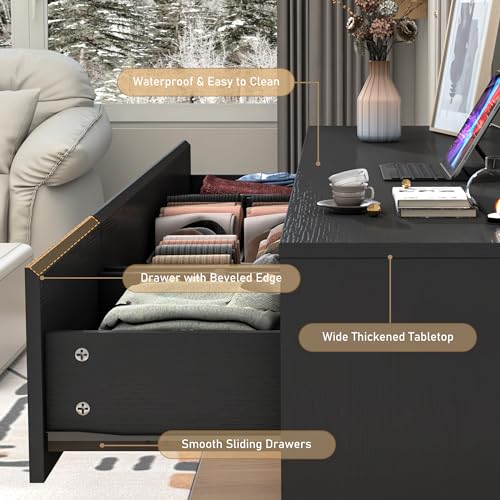 White Dresser for Bedroom, 9 Drawer with Charging Station, 63 Inch Wood Chest F765