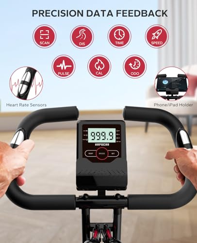 HAPBEAR Folding Exercise Bike Magnetic Stationary Bike with 8-Level Resistance and LCD Monitor F403
