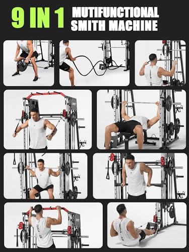 Smith Machine Home Gym 2200LBS Power Cage with Dual Pulley System I748